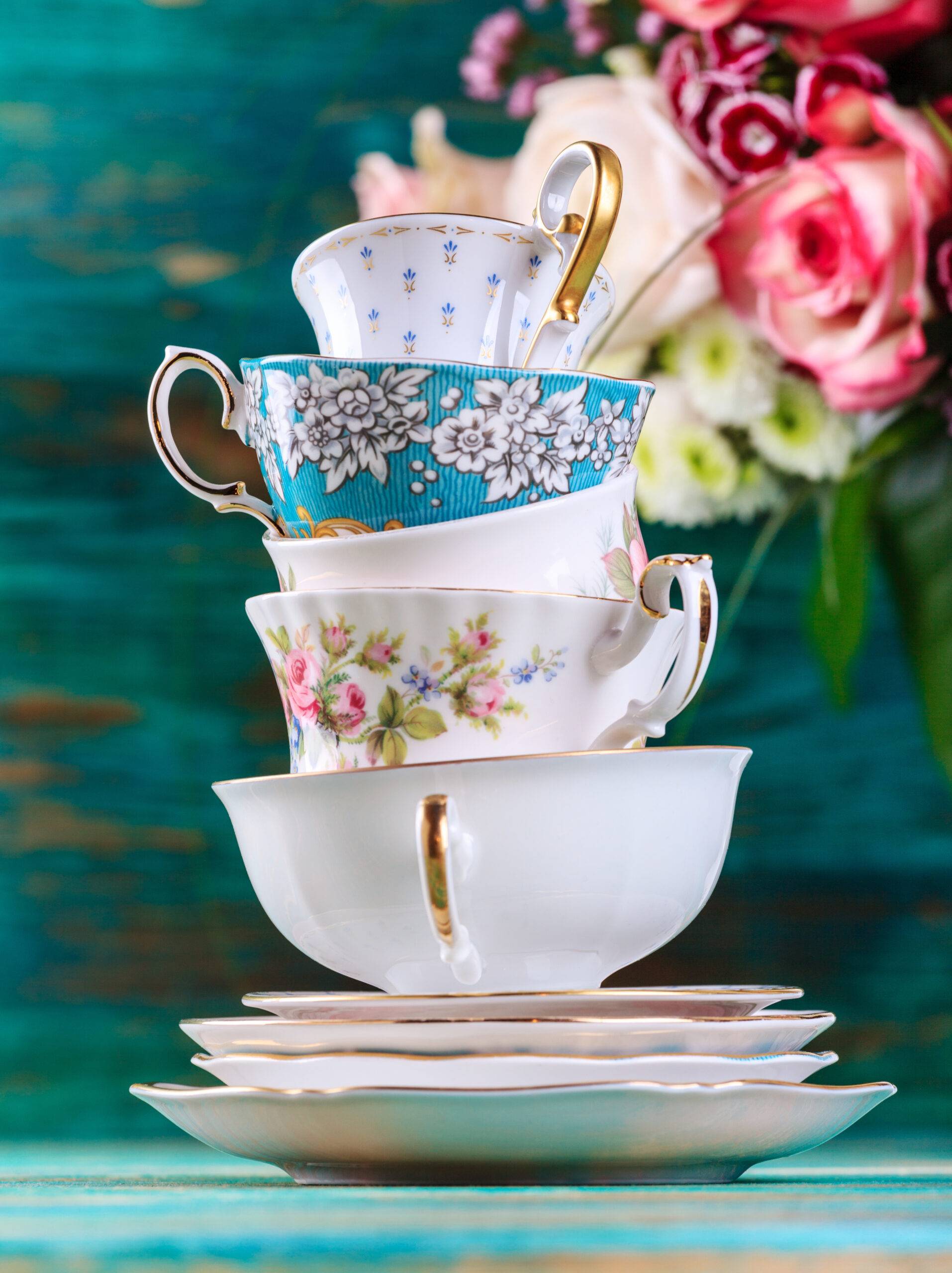 Beautiful shabby chic antique cups
